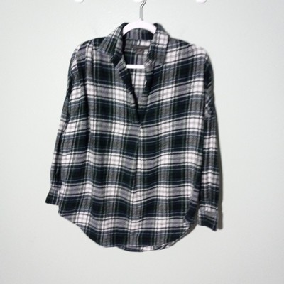 French Connection Flannel Top size XS, Plaid Blue Green Tunic Lagenlook GUC