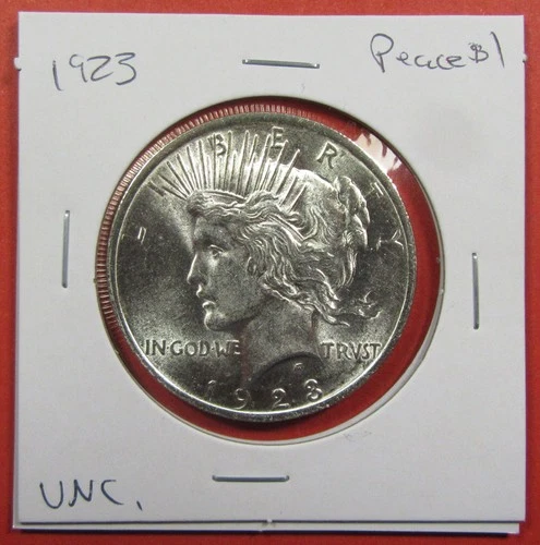 1923 $1 U.S. Peace Silver Dollar. Uncirculated. Very pretty & Lutrous. (126042)