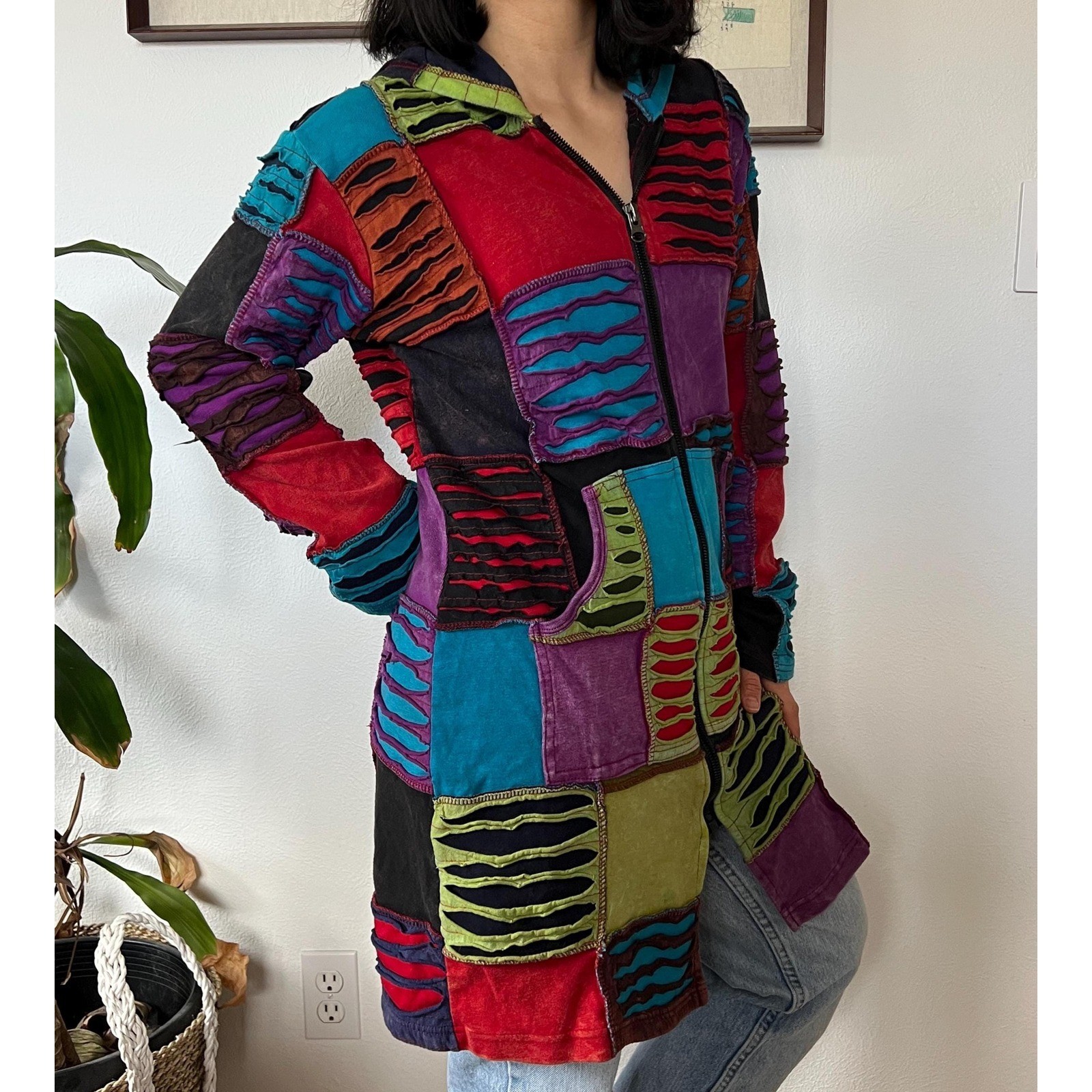 Y2K Patchwork Zip Jacket Psychedelic Festival Coa… - image 6