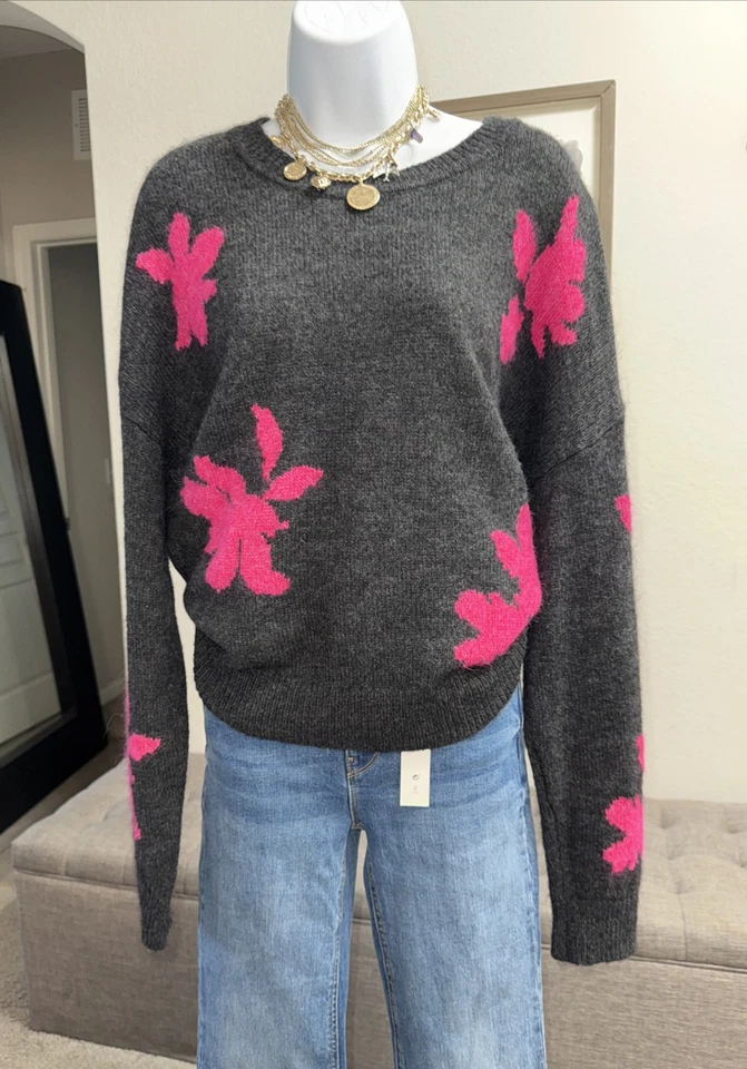 Suéter para mujer Banana Republic hecho de hilo italiano color gris/rosa talla XL NUEVO SIN ETIQUETAS Foto 3 de 4