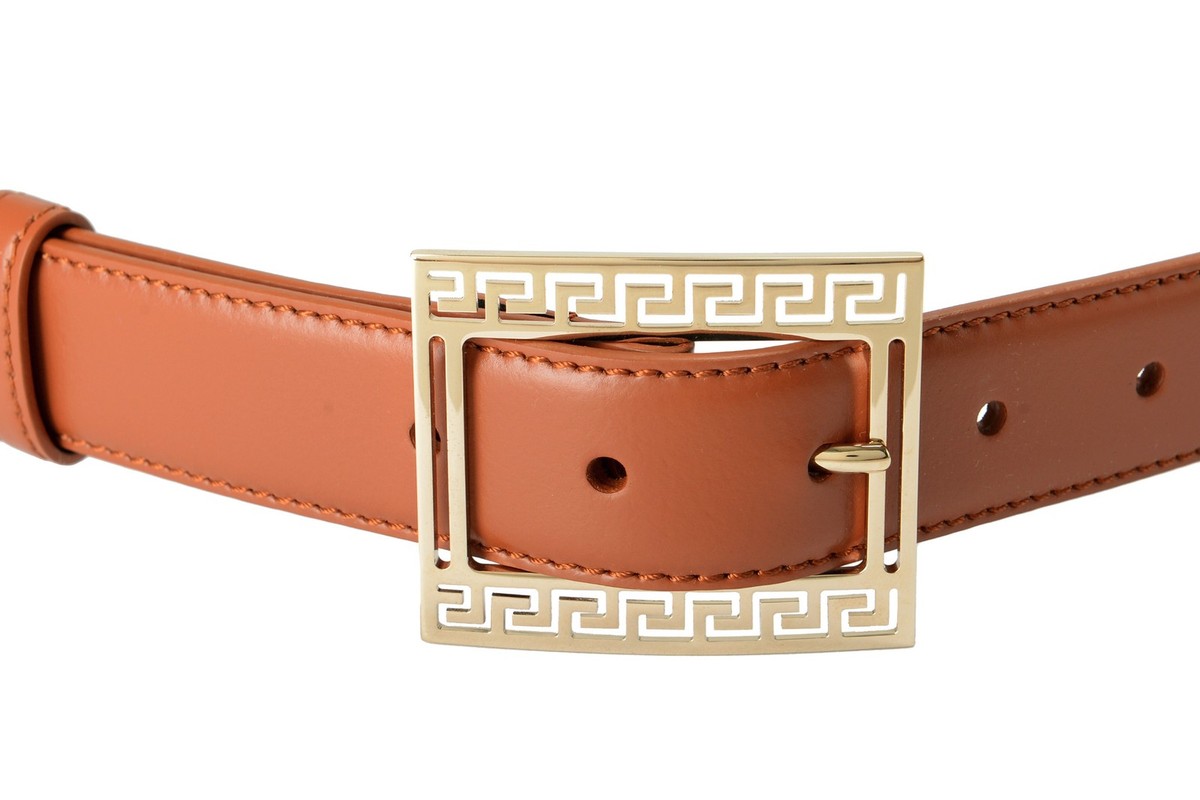 Versace Brown 100% Leather Metal Logo Decorated Belt | eBay display picture 2