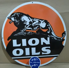 Lion Oils Porcelain Enamel Sign  30 x 30 Inches 1 Sided