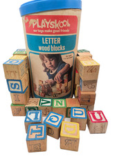 Vintage 1970  s playskool alphabet blocks with container 42 total blocks