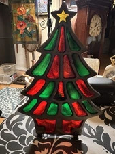 Cast Iron Stained Glass Christmas Tree Votive Candle Holder Tea  7.75” Set Of 2