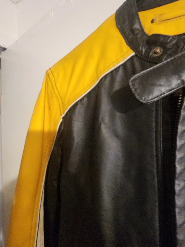 Chaqueta de Cuero Wilson's De Colección Negra Amarilla Rayas Café Moto M Julian Talla S Foto 4 de 4