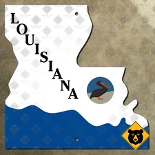 Louisiana state line welcome pelican concrete highway marker road sign 16x16