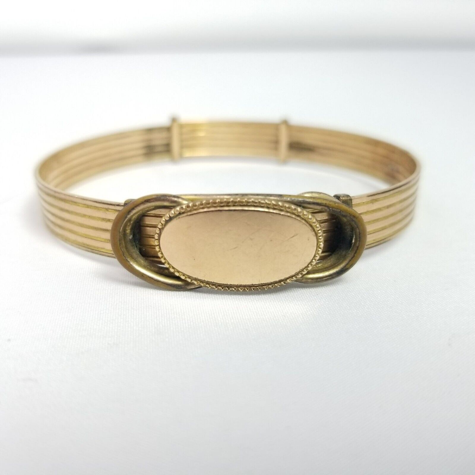 Vintage Gold Tone Bangle Bracelet, Oval Center, S… - image 8