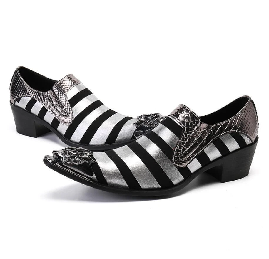 Zapatos de vestir sin cordones de cuero con punta en punta de metal para hombre de gran tamaño nuevos Foto 3 de 4