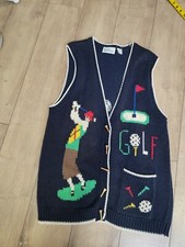 Vintage BellePointe Womens Medium Golf Sweater Vest knit button front