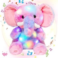 Colorful LED Musical Stuffed Elephant Light up Singing Lullaby Adjustable Volume