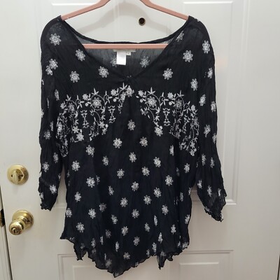 Cold Water Creek Black And White Crinkle Top In Good Used Condition. Size XL
