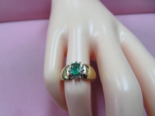 Vtg 14k Solid Y. Gold Emerald Diamond Ring Size 6.75 - 3.08 Grams - Picture 2 of 8