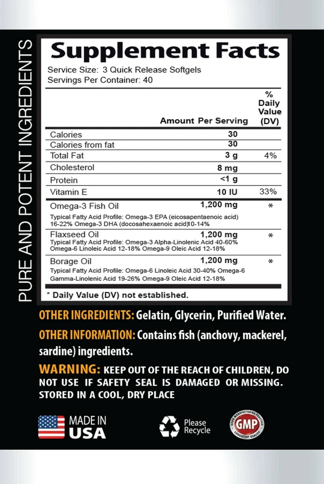 纯 EPA 和 DHA - 欧米茄 3-6-9 3600 毫克 - 缓解炎症 3 瓶 360 软 — 第 2/4 张图片