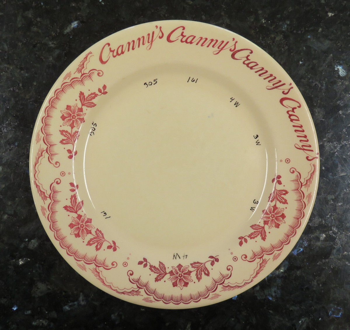 Sterling CRANNY'S Dinner Restaurant Ware Plate Indianapolis, IN