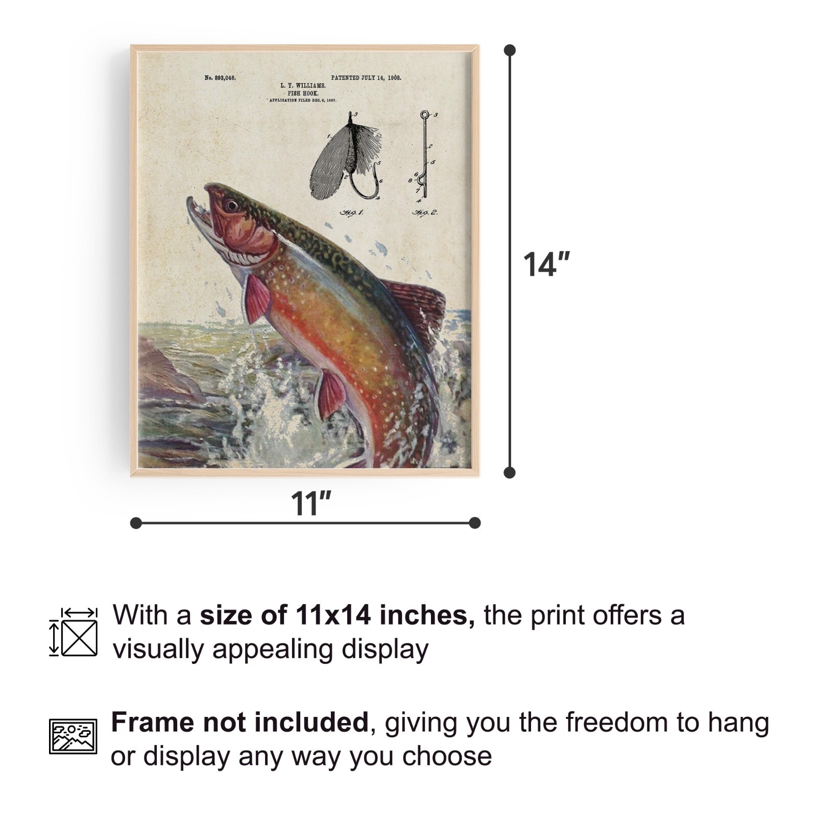 Vintage Fly Fishing Lures Patent Art Print Brook Trout Fish Cabin Wall Decor 
