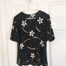 Mark And John By Gopal Silk Beaded Top Black Size S