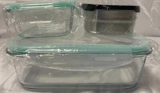 Set Of 3, Glass Storage Container w Snap Lids & Pouring Holes, NEW!(Open)