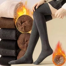 Long Socks Warm Over Knee Thigh High Wool Knitted Womens Winter Thick Stockings 