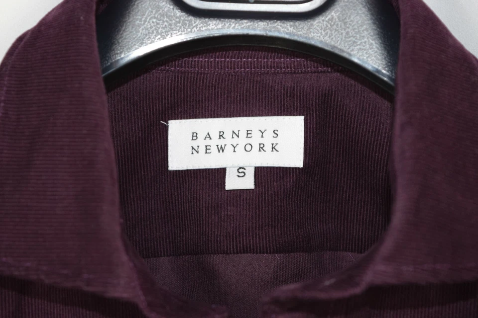 Nueva Camisa de Vestir Barney's Abotonada Pequeña S Granate Rojo Pana Extendida Foto 3 de 4