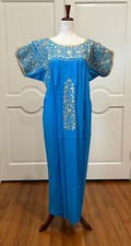 XL San Antonino Maxi Dress, Oaxaca Mexican dress. hand Embroidered. Silk Threads