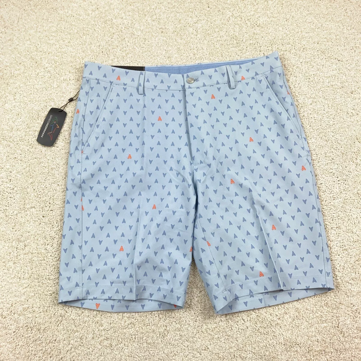 Greg Norman Mens 34 Shorts Stretch Performance Light Blue Shark