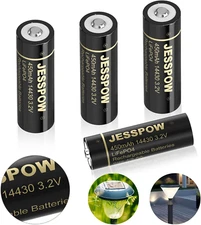 4 Pack 14430 Rechargeable Battery 3.2V 450mAh LiFePO4 Solar Light Batteries