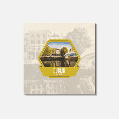 Dulin Label Dublin Ireland Grunge Vintage Travel Label 4'' X 4'' Square Wooden ...