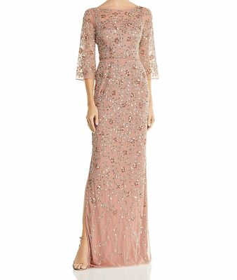 $495 Aidan Mattox Women's Pink Boat Neck 3/4 Sleeve Beaded Gown Dress Size  0 | eBay