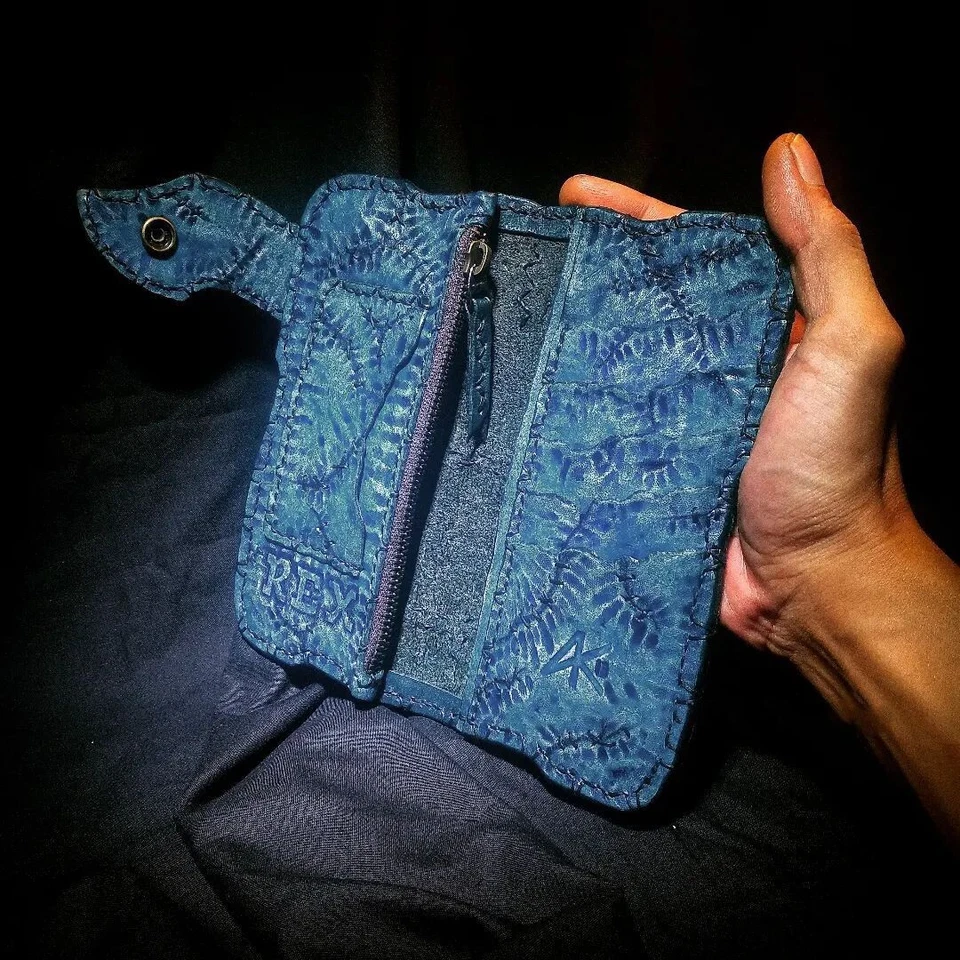 Cartera Motor, Regalos Motociclistas, Cartera Larga Hombre, Cartera Tallada Camionero Cosida Azul Foto 4 de 4