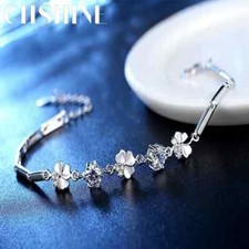 gorgeous 925 sterling Silver Zircon Lucky Clover Bracelets crystal chain Jewelry