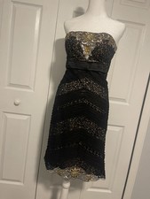 Sue Wong Dress 6 Black Gold Strapless Beaded Mesh Formal Party Rhinestone Dress