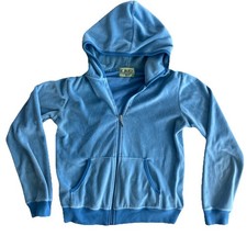 Juicy Couture Light Blue Velour Zip Hoodie L Green Crest Tag Made in USA Y2K VTG