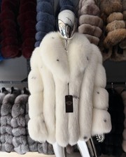 Women's White Real Fox Fur Coat Luxury Handmade Winter Jacket