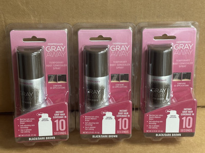 3 PACK EverPro Gray Away Temporary Root Concealer Spray BLACK/DARK BROWN
