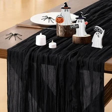 Black Halloween Table Runner Boho Rustic Gauze Christmas 120 inch 10FT Cheese...