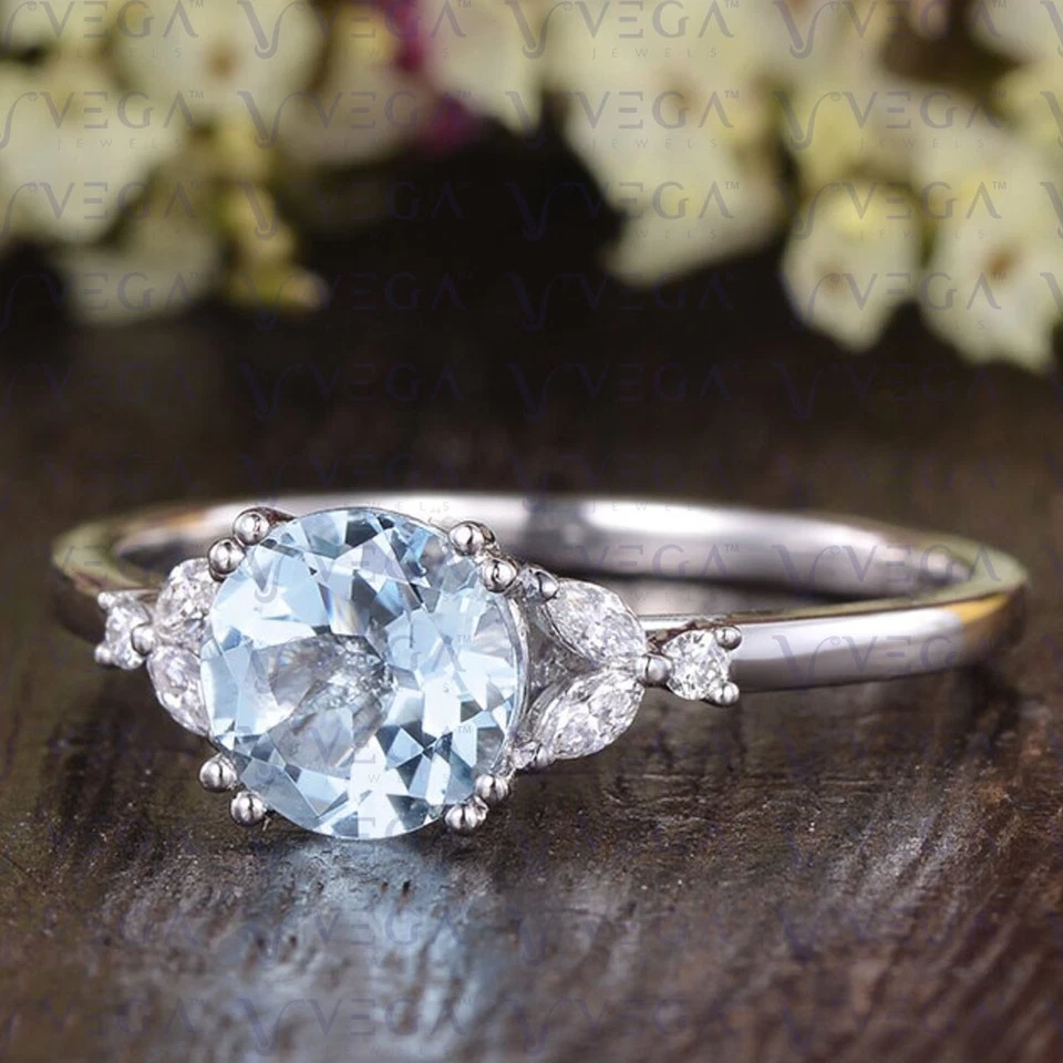 3.50Ct Round Cut Natural Aquamarine and Diamond Women Ring 950PT Platinum Plated - Image 2 of 4