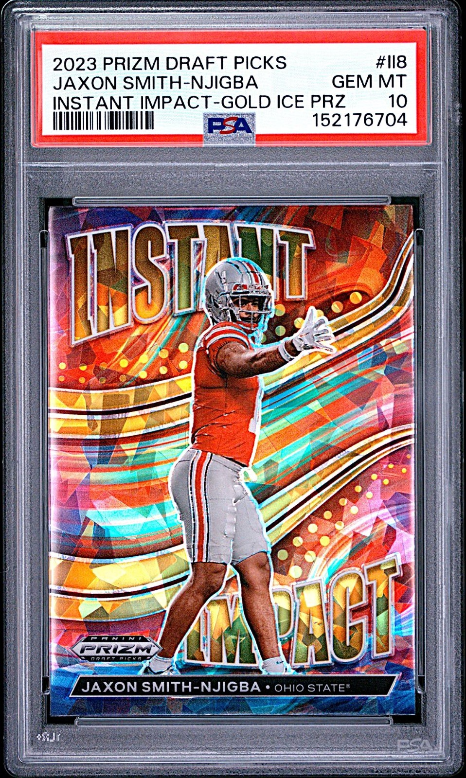 Jaxon Smith-Njigba Panini Prizm Draft Picks Instant Impact #II8 Gold Ice
