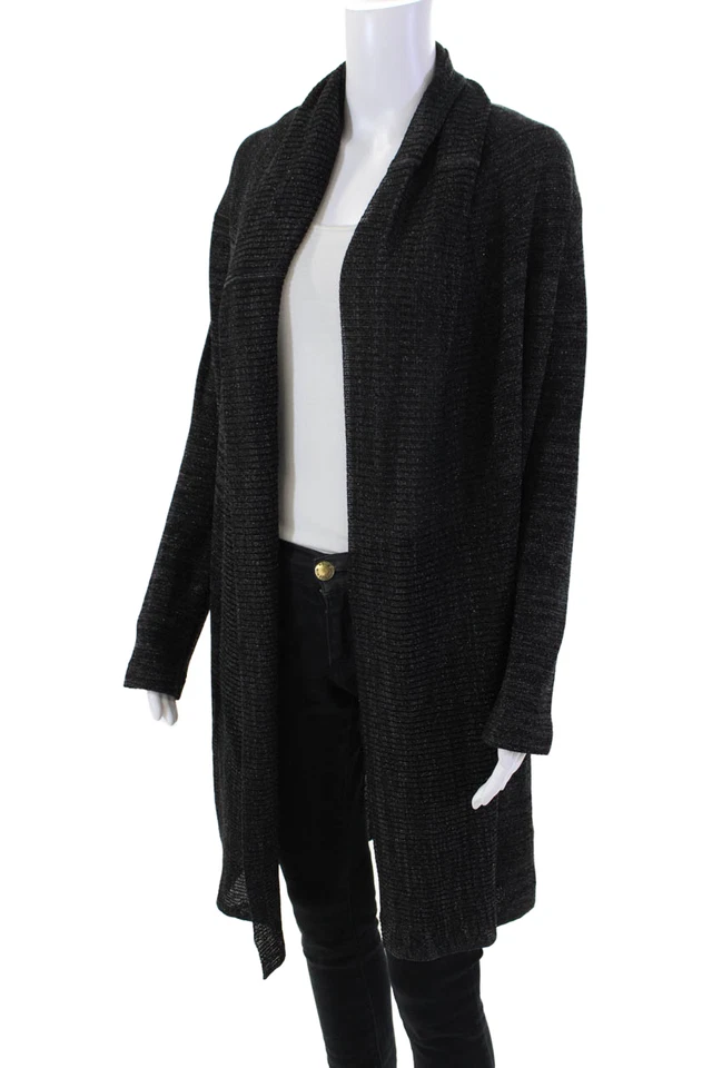 Cárdigan Suéter Gris Yaya Aflalo Mujer Brillante Frente Abierto Largo Medio Talla P Foto 2 de 4