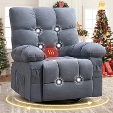 Massage Recliner Chair Swivel Rocker Recliner Single Sofa with Heat & Vibration