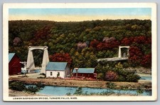 Lower Suspension Bridge, Scenic River View at Turners Falls, Mass., Postcard