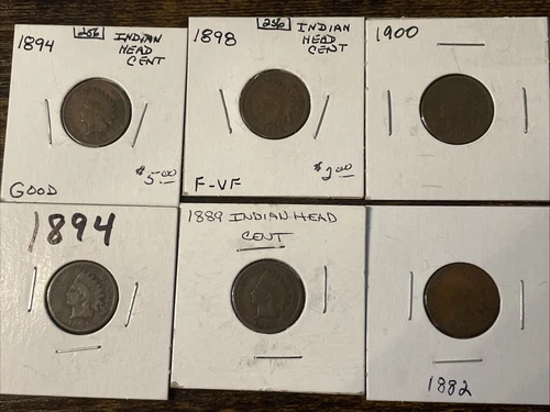 Lot #1 Indian Head Cent Pennies Lot of 6: 1882, 1894, 1898, 1900,1905 & 1908