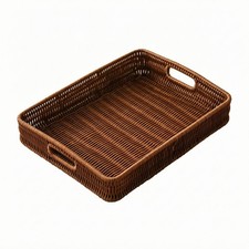 Wicker Basket Tray Handwoven Rattan Tray Basket Multipurpose for Tabletop