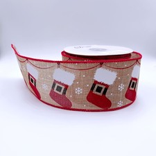 Designer's Shop WR 63-5185 Christmas Stocking Wired Edge Ribbon 2.5" x 10 Yards