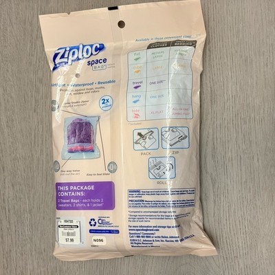 Ziploc Space Bags Vacuum Seal Airtight Waterproof Reusable Travel