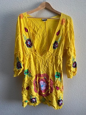 Boston Proper Debbie Katz South Beach Tunic Embroidered Empire Waist Top S Chic
