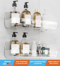 Adhesive Shower Caddy, 2 Pack Acrylic Bathroom Shelves, No Drill Wall Mount...