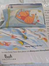 Vtg Disney Home Winnie The Pooh Flannel Twin Sheet Set Flying High in the Sky