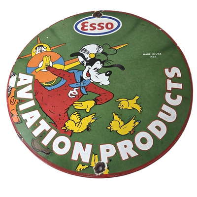 #ad Vintage Esso Gasoline Sign Goofy Aviation Service Station Porcelain Gas Sign $134.47