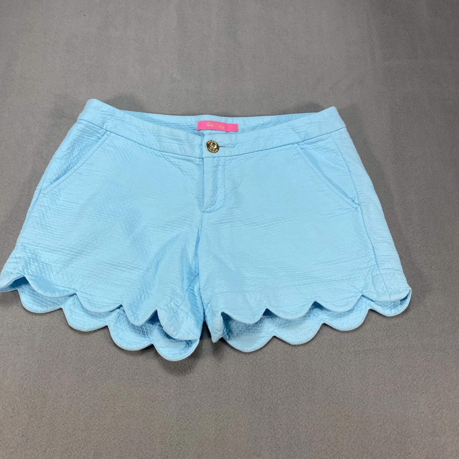 Lilly Pulitzer Womens Seersucker Scallop Hem Shorts Blue Size 2 Coastal Summer