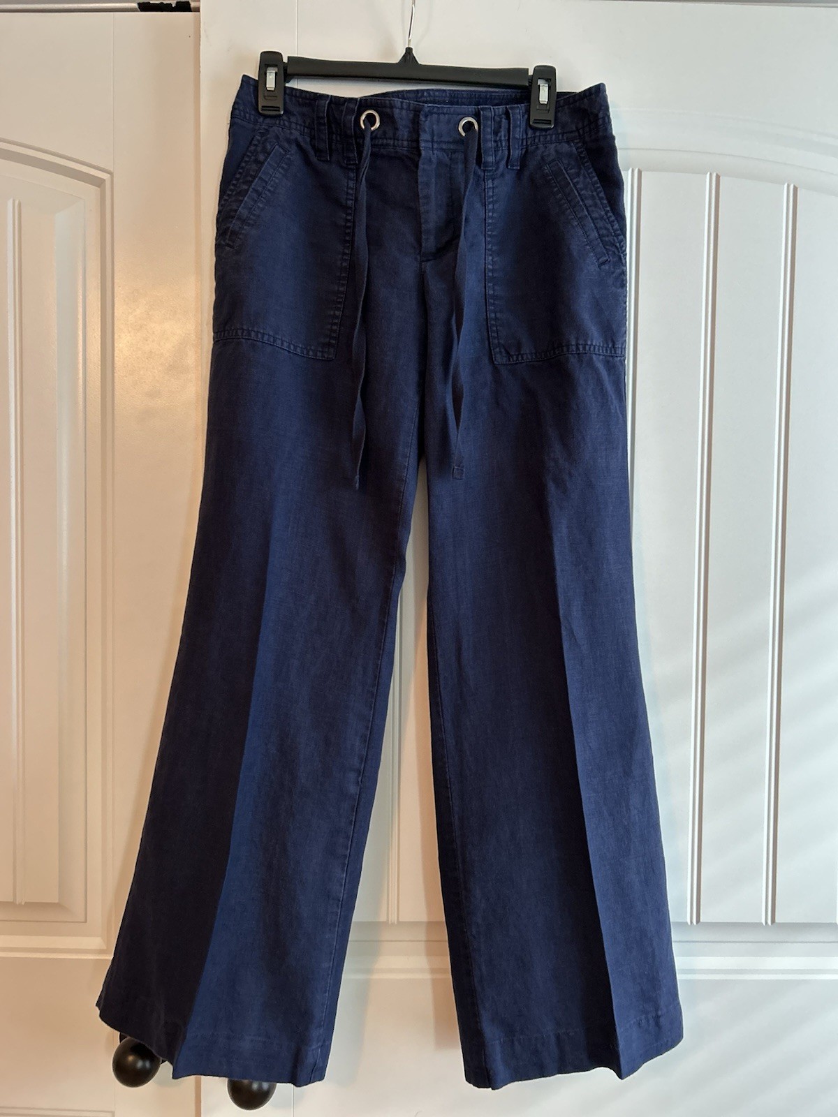 Banana Republic Wide Leg Linen Pants 100% Linen Size 6 Navy EUC Beachy Festival